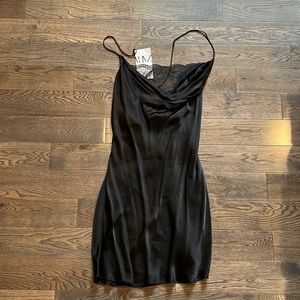 Open back black Zara satin mini dress